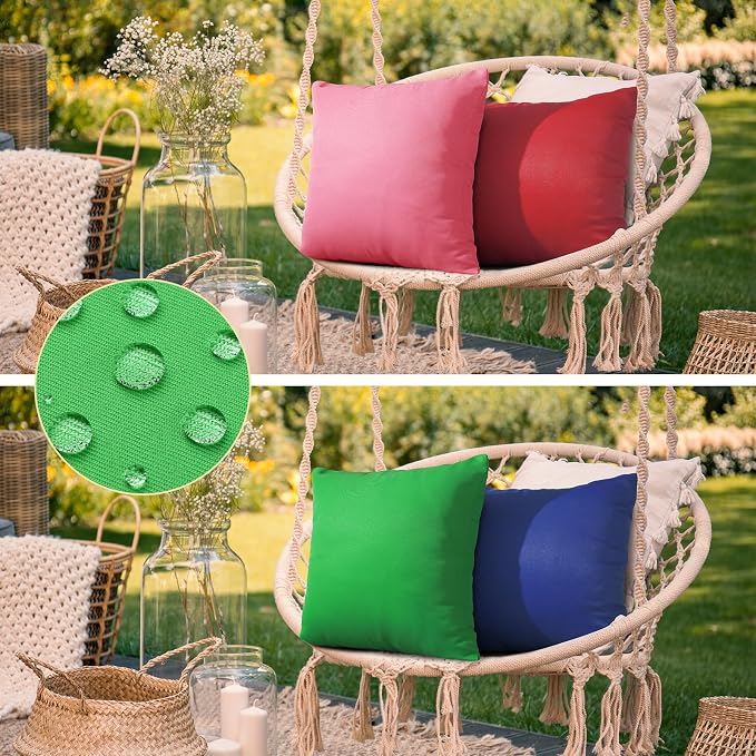 fauson Decorative Farmhouse Waterproof Pillow Covers, Solid Linen Pillowcase Cushion Covers for Patio Garden Balcony Couch Sofa 18x18 inch