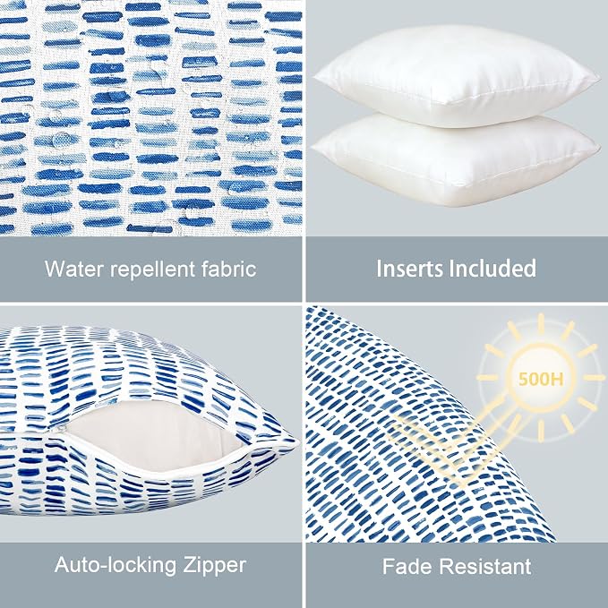 LVTXIII Set of 2 Patio Throw Pillows Waterproof 18"x18" Fade Resistant Outdoor Throw Pillows with Inserts, Fluffy Decorative Garden Toss Pillow Cushions for Home Patio Coach Sofa Use, Pebble Blue