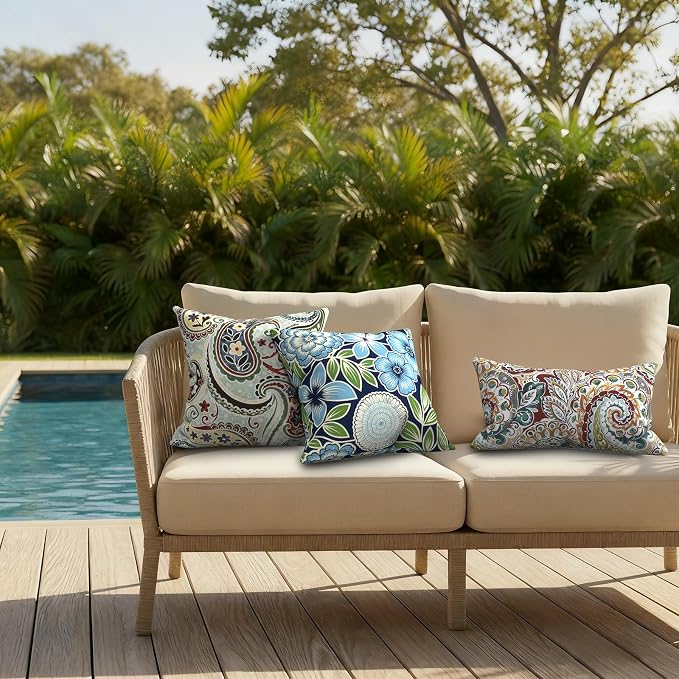 DYTXIII Pack of 2 Waterproof Outdoor Pillow with Inserts, 18x18 Square Patio Decorative Throw Pillow for Home,Sofa,Bench and Patio Furniture,Azure Symphony‌