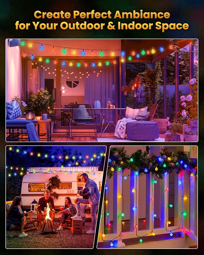 Brightown Solar String Lights Outdoor 60 Led 35.6 Feet Crystal Globe Lights with 8 Lighting Modes, Waterproof Solar Powered Patio Lights for Garden Yard Porch Wedding Party Decor (Multicolor)