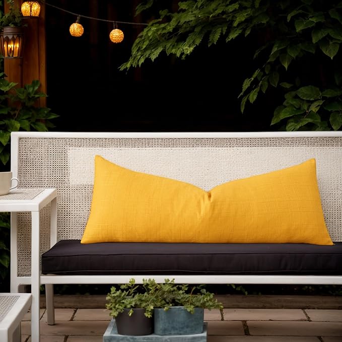 Kevin Textile Outdoor Waterproof 14”x36” Pillow Cover 1 Pack, Dark Yellow | Water Resistant, Soft Faux Linen-cotton Yarn-dyed Woven Texture Throw Pillow Covers for Tent Patio Garden Couch Sofa