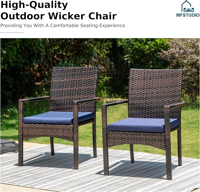 MFSTUDIO 5 Piece Patio Dining Table Set for 4, 37" Square Outdoor Metal Table & Wicker Chairs, Patio Dining Furniture Wood-Like Table and Chairs for 4, Deck, Yard, Porch