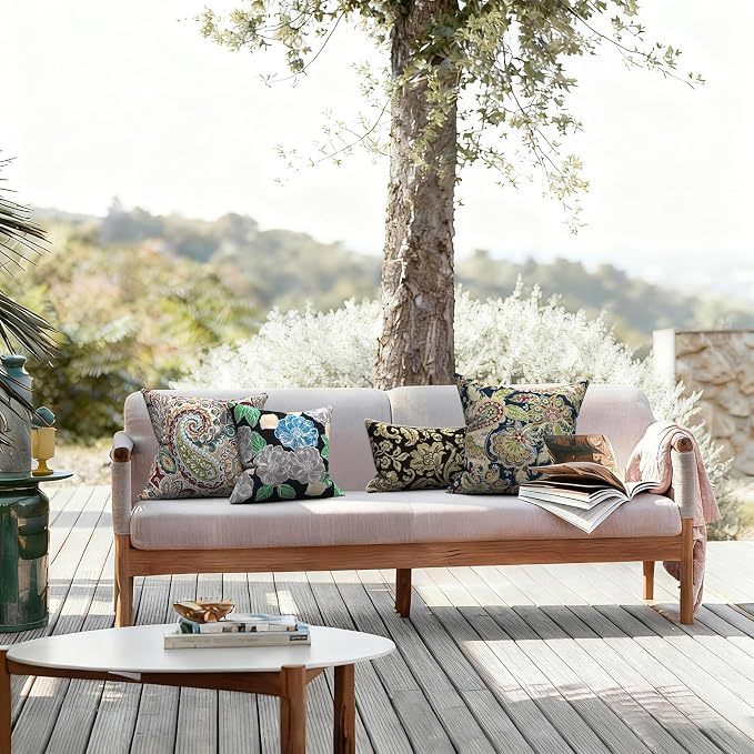 LVTXIII Outdoor Throw Pillows 16x16 Inch, Set of 2 Square Decorative Pillows with Inserts for Patio Furniture, Porch Chair, Garden Sofa, Sketch Peony