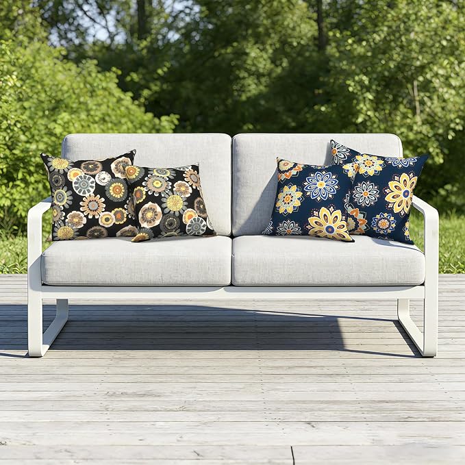 Outdoor Throw Pillow Covers 18x18 Inch, Decorative Pillow Covers for Patio Furniture, Bloom Medallion‌Cobalt Modern Cushion Cases for Garden Couch Home Sofa, Pack of 2