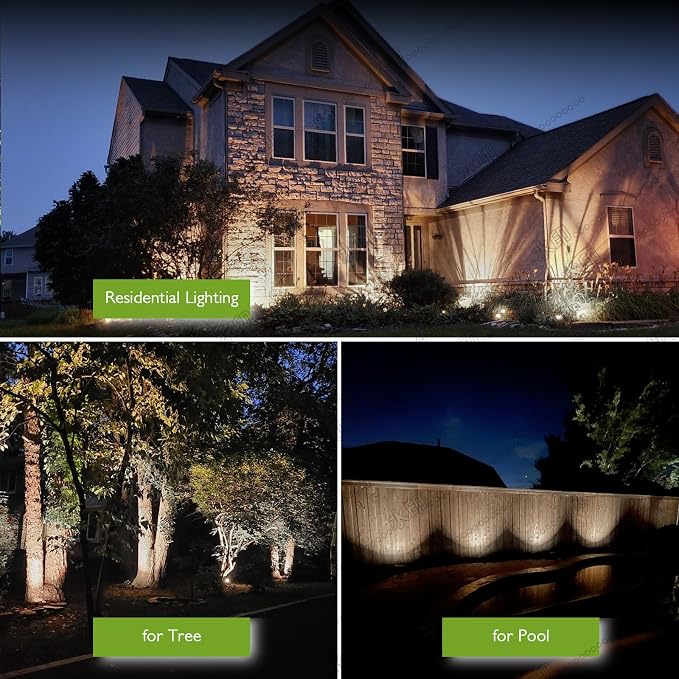 Outdoor Spotlight Cool White 6000K, 10W LED Spot Lights Outdoor for Yard Garden Tree, 120V Plug in Landscape Lighting with IP65 Waterproof for Halloween Christmas Decor, 4 Pack
