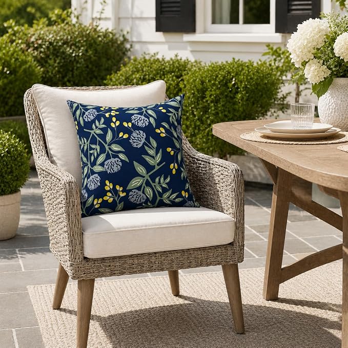 Waterproof Outdoor Throw Pillows with Inserts 18 x 18 Inch | Pack of 2 Patio Decorative Pillows, Square Outdoor Pillows for Patio Furniture Porch Garden Deck Balcony Couch and Sofa