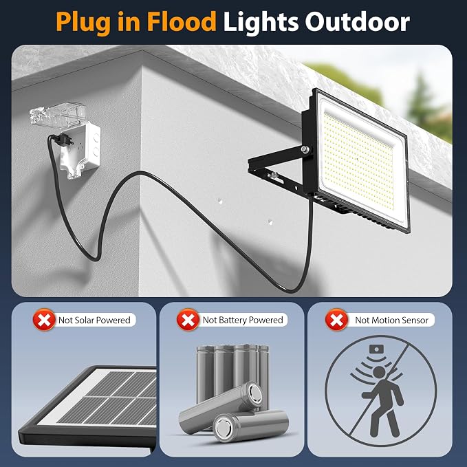 Onforu 200W Flood Lights Outdoor,19000lm Bright LED Work Light with Plug,Daylight White LED Flood Lighting,IP66 Waterproof Security Yard Lights for Yard Garage Stadium 2 Pack