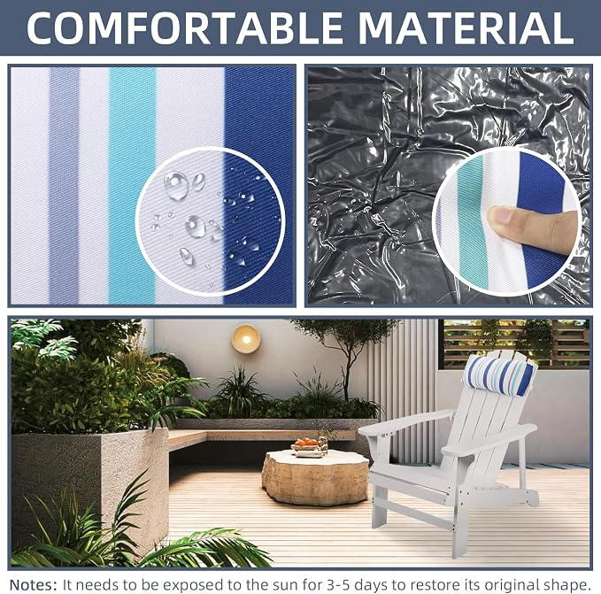Headrest Pillow for Patio Chaise Lounge Chair, Outdoor Chaise Pillows with Adjustable Elastic Stripe Head Resting Pillows for Recliner Office Chair, Blue White Stripe 1 Pack