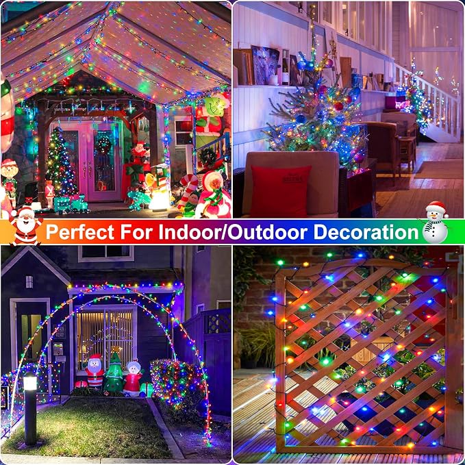 2 Pack Christmas Lights Outdoor, Total 200FT 600 LED Christmas Tree Lights | Multicolor, Plug in 8 Modes Waterproof Connectable String lights for Outside Indoor Patio Party Garden Xmas Decorations