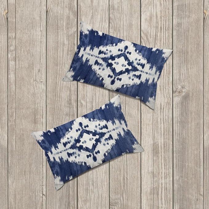 Set of 2 Navy Blue Grey and Beige Ikat Pattern Print Pillow Cases 12x18in Cushion Covers Farmhouse Pillows Covers for Couch Living Room Office Soft Rectangle Accent Pillowcase for Kids