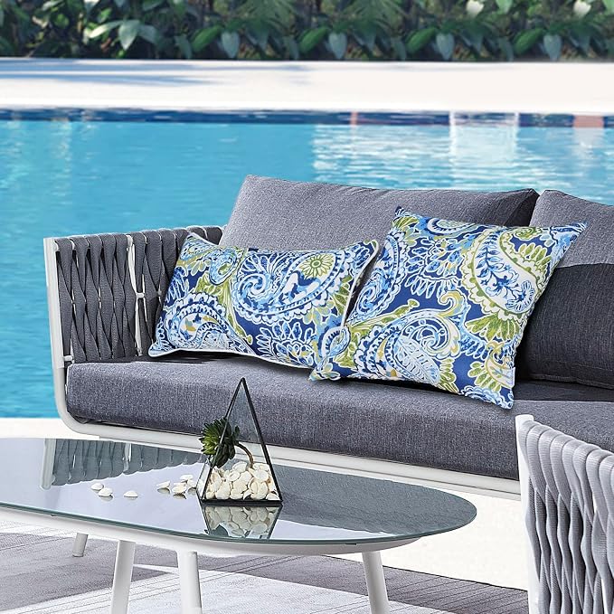 Outdoor Lumbar Pillows - Decorative Pillows with Insert Included Set of 2 Outdoor Pillows for Patio Furniture 12x20 Inch