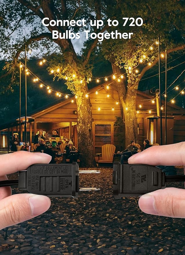 Outdoor String Lights, 55(50+5) FT 25 Bulbs IP65 Waterproof Patio Lights | Shatterproof Dimmable Hanging Connectable G40 Globe LED Outdoor Lights for Christmas, Backyard, Bistro, Porch
