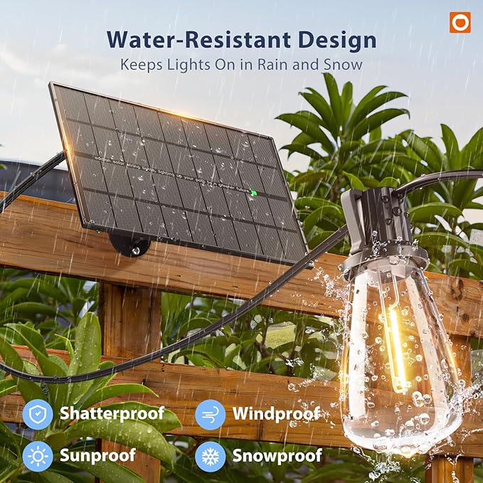 addlon 102FT(96+6) Solar String Lights Outdoor with Remote, 48 LED Dimmable | Waterproof Patio Hanging Lights (2FT Bulb Spacing), Long-Lasting Solar Light for Outside, Yard, Backyard, Garden, Camping
