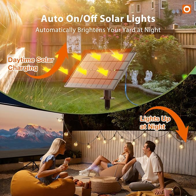 addlon 150FT Solar String Lights Outdoor Waterproof with Remote, Dimmable | Commercial Grade Solar Powered String Lights with 80 LED Bulbs, Hanging Light for Camping Backyard Party Decor