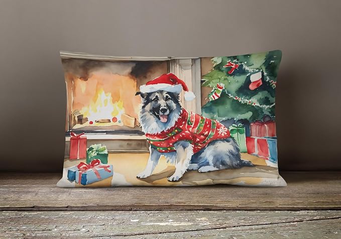 Caroline's Treasures DAC2713PW1216 Norwegian Elkhound Cozy Christmas Throw Pillow Machine Washable, Indoor Outdoor Decorative Pillow for Couch, Bed or Patio, 12HX16W