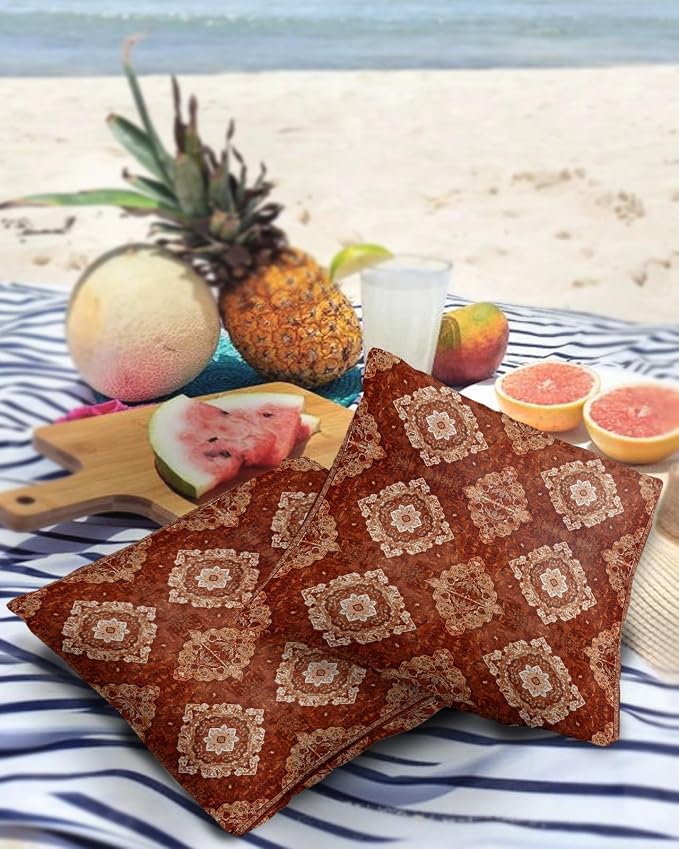 Prime Leader Outdoor Waterproof Pillow Covers Set of 2, Medieval Turkish Patterns Mural Wallpaper Retro Patio Throw Pillow Covers, Decorative Cushion Case for Couch Sofa Furniture Garden, 18x18 Inch