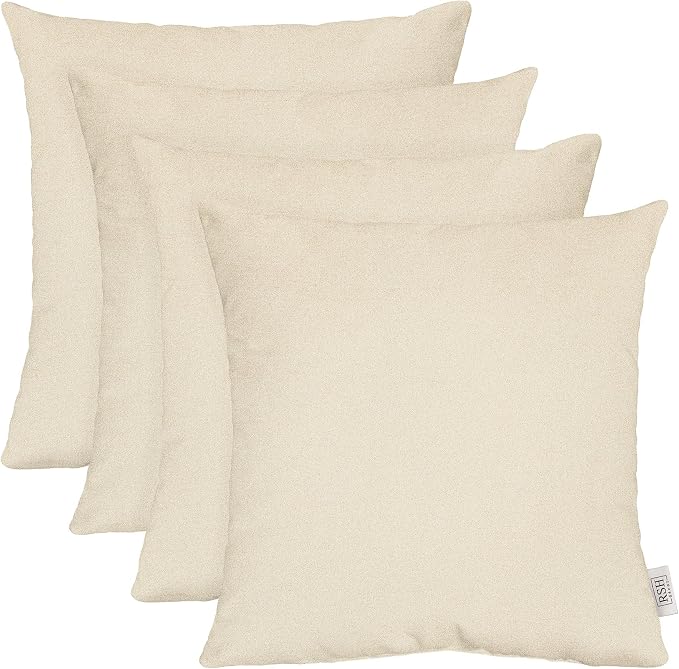 RSH DECOR: Sunbrella Square Throw Pillows Set of 4 | 20" x 20" | Water and Fade-Resistant Performance Fabric | Outdoor Pillow Covers with Down-Alternative Inserts | Made in USA (Cast Pumice Sand)