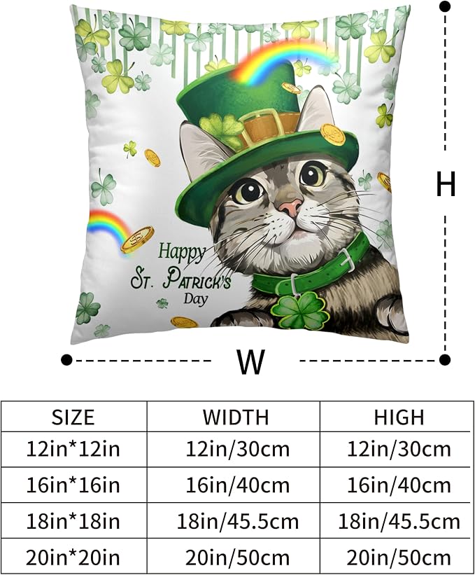 Happy St Patricks Day Pillows Covers 24x24 Pack of 2 Lucky Cat Clover Pillow Covers Rainbow Gold Coin Shamrock Decorative Pillow Cases Cushion Case for Living Room Couch Sofa