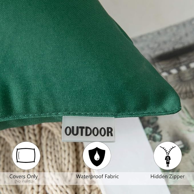 MIULEE Decorative Outdoor Waterproof Pillow Covers 18x18 Army Green | Decorative Patio Furniture,Pack of 2,Accent Square Soild Throw Pillow Covers,Summer Garden Tent Couch Sofa