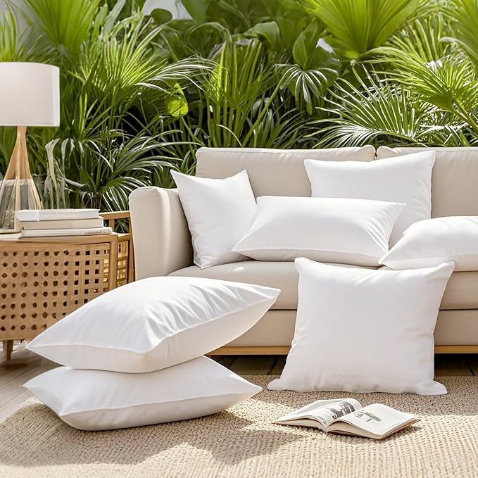 Codi Waterproof Outdoor Pillow Inserts, Square 20 x 20 inches, 4 Pack | Waterproof protective liner, premium fiber fill, patio and backyard comfort, for adults and teens, tumble dry fluffing