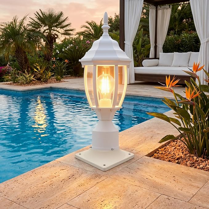 Pier Mount Base, Fits 3" Post Light, Rustproof and Thick Aluminum | Pole Light Adapter, 2.6mm Thick, Waterproof, Anti-rust, 6.1"Wx6.1"Dx4.02"H, White, 2 Pack