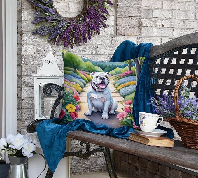 Caroline's Treasures English Bulldog Spring Path Throw Pillow Machine Washable, Indoor Outdoor Decorative Pillow for Couch, Bed or Patio, 18Hx18W