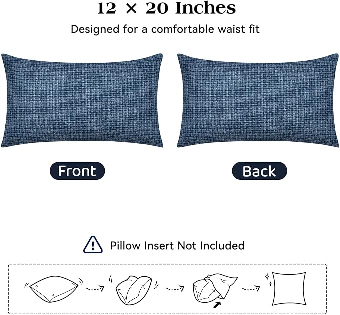 Lewondr Summer Outdoor Waterproof Throw Pillow Covers, Indigo, 12×20" | Pack of 2, Spring Decorative Lumbar Throw Pillow Cases Summer Garden Cushion Cover for Patio Sofa, Balcony Bench Couch