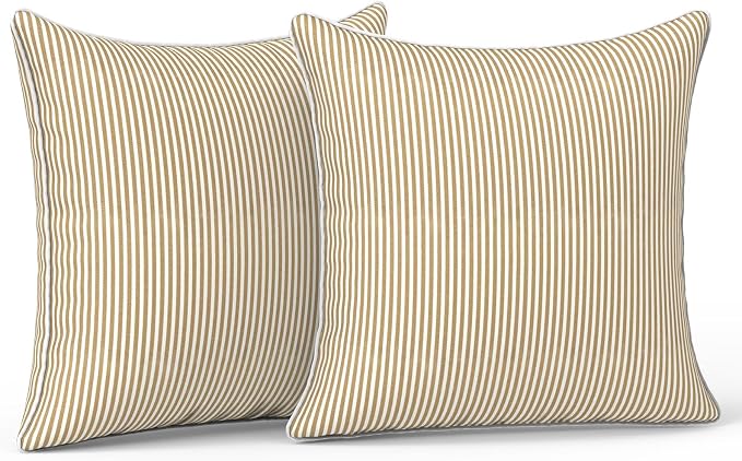LVTXIII Outdoor Throw Pillow Covers Waterproof Tropic Accent Pillow Cases Fluffy Outdoor Cushion Covers for Garden and Patio Furniture Decoration, 16x16, 2 Pack, Strip Beige