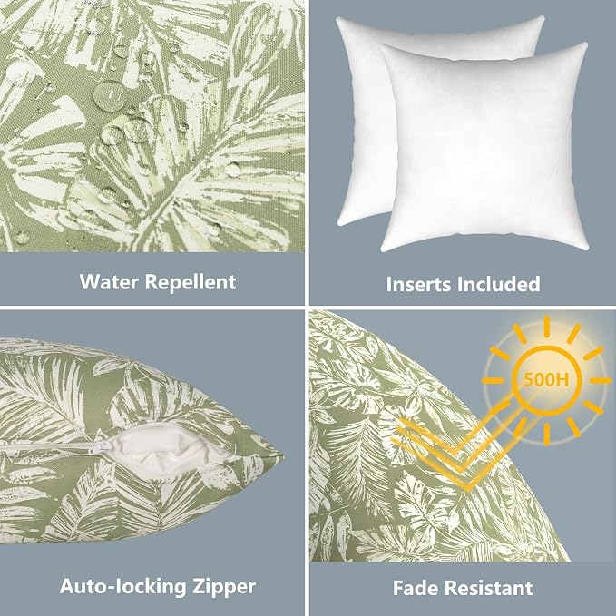 LVTXIII Outdoor Pillows 20x20 Inch, 2 Pack Large Decorative Square Throw Pillows with Inserts for Couch, Bed, Floor Seating, Patio Furniture, Tropical Leaf Green