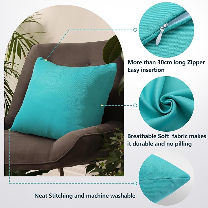 fauson Outdoor Pillows 18x18 Set of 4 Outdoor Pillows Waterproof Square Pillow Covers Cushion Cases for Patio, Couch, Tent and Sofa