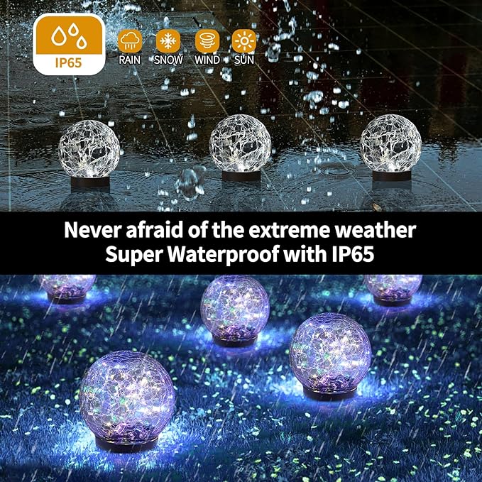 JKIMK Solar Globe Lights Outdoor Waterproof-Solar Balls for Garden | Cracked Glass Ball Lights Outdoor-Solar Orbs for Outside-Decorations for Patio and Yard Lawn Backyard Decor