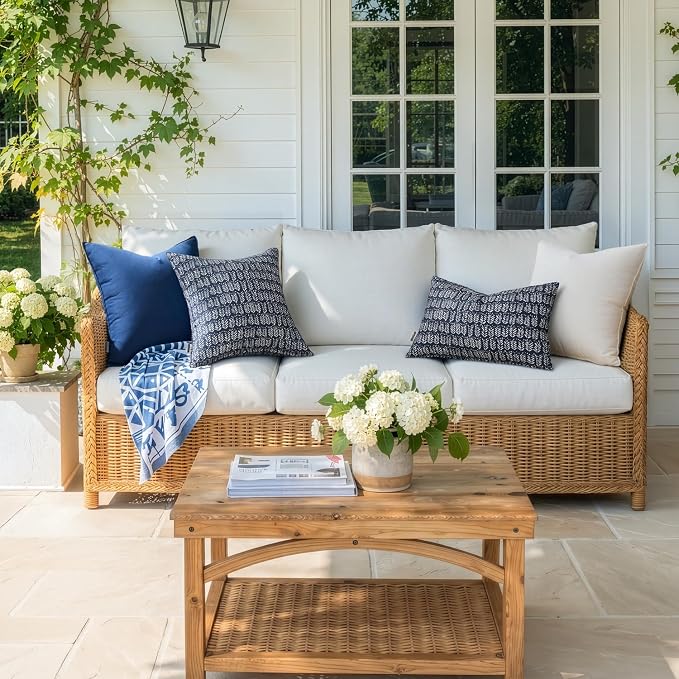 MIULEE Outdoor Lumbar Pillows with Inserts Set of 2 12x20 Inch Red | Patio Waterproof Fade Resistant Fluffy Throw Pillows Decorative Garden Natural Accent Leaves Cushion for Home Sofa Decor