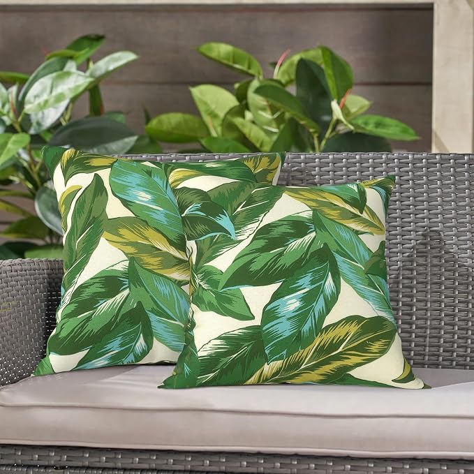 LVTXIII Outdoor Throw Pillows 16x16 Inch, Set of 2 Square Decorative Pillows with Inserts for Patio Furniture, Porch Chair, Garden Sofa, Lush Leaf Jungle