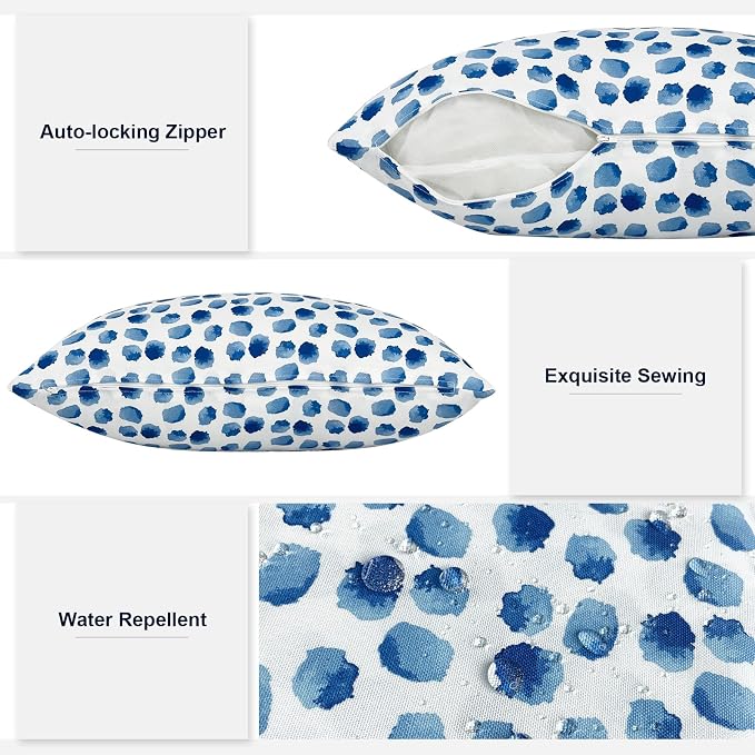 Outdoor Throw Pillows 16x16 Inch, Water Repellent Patio Pillows with Inners Set of 2 for Patio Furniture Home Garden, Brush Blue