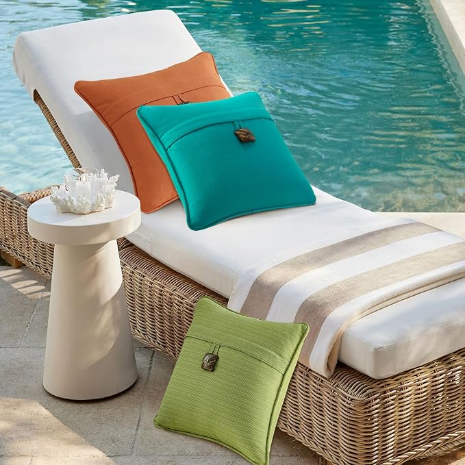 Outdoor Decorative Pillows with Coconut Button Pack of 4, 16" x 16" Outdoor Pillow Set for Couch Bed Throw Patio Sofa, Peacock Blue