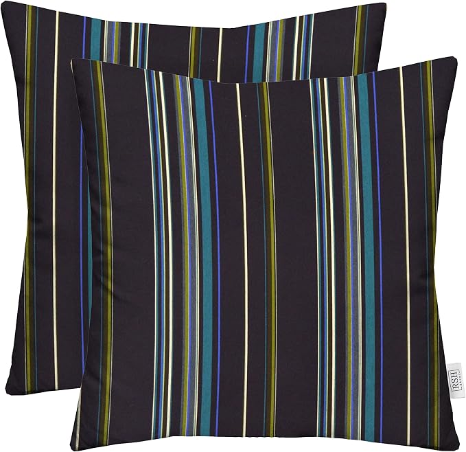 RSH DECOR: Sunbrella Square Throw Pillows Set of 2 | 20" x 20" | Water and Fade-Resistant Performance Fabric | Outdoor Pillow Covers with Down-Alternative Inserts | Stanton Lagoon