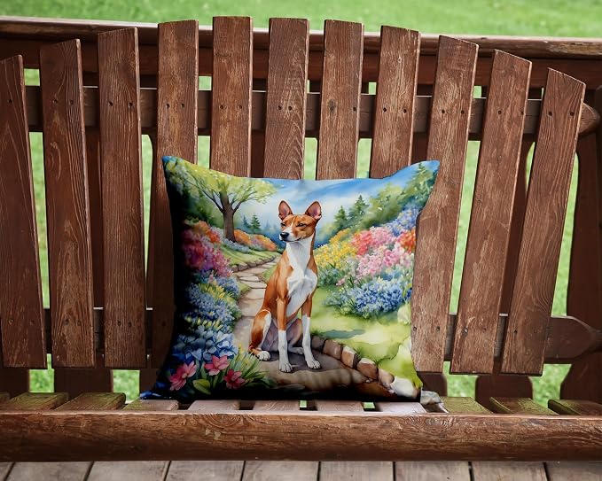 Caroline's Treasures Basenji Spring Garden Throw Pillow Machine Washable, Indoor Outdoor Decorative Pillow for Couch, Bed or Patio, 14Hx14W