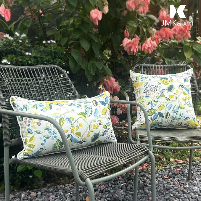 Outdoor Patio Lumbar Pillows Pack of 2, 12"x20" | Fade Resistant Outdoor Waterproof Lumbar Pillow with Inners Decorative Garden Lumbar Cushions for Home Patio Terrace Sofa