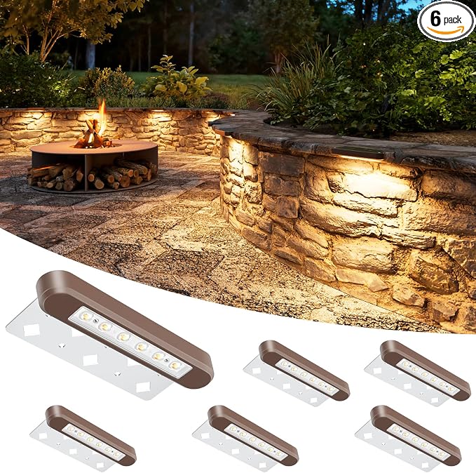 VOLISUN 7 Inch Retaining Wall Lights, 2700K Hardscape Lighting, 6 Pack | IP67 Waterproof, Cuttable Low Voltage Landscape Lighting, 12V Paver Lights, 2.8W Outdoor Step Lights