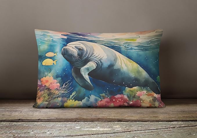 Caroline's Treasures DAC2813PW1216 Manatee Throw Pillow Machine Washable, Indoor Outdoor Decorative Pillow for Couch, Bed or Patio, 12HX16W