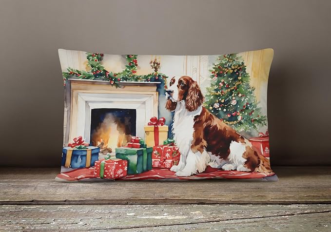 Caroline's Treasures DAC2760PW1216 Welsh Springer Spaniel Cozy Christmas Throw Pillow Machine Washable, Indoor Outdoor Decorative Pillow for Couch, Bed or Patio, 12HX16W