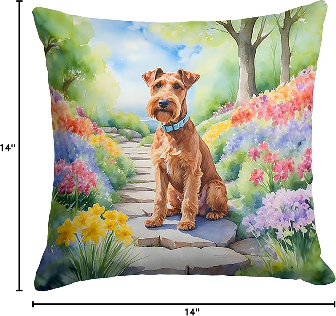 Caroline's Treasures Irish Terrier Spring Path Throw Pillow Machine Washable, Indoor Outdoor Decorative Pillow for Couch, Bed or Patio, 14Hx14W