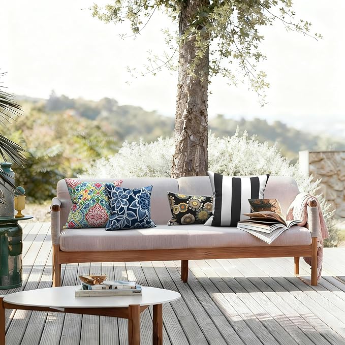 LVTXIII Outdoor Throw Pillows, Decorative Throw Pillows with Inserts, 20"x20" Square Pillows for Bed, Couch, Sofa and Patio Furniture, Set of 2, Cabana Black