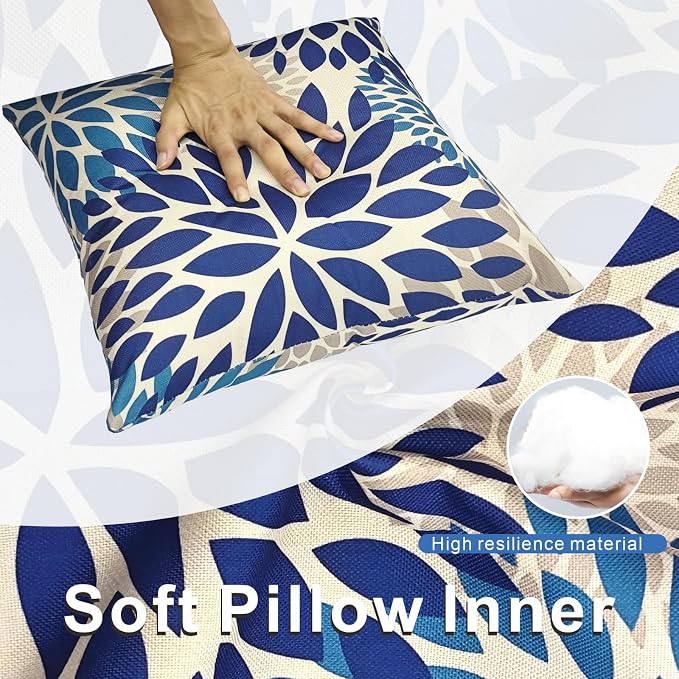 JMGBird Blue Throw Pillows with Inserts Included 18x18 Outdoor Pillows Waterproof