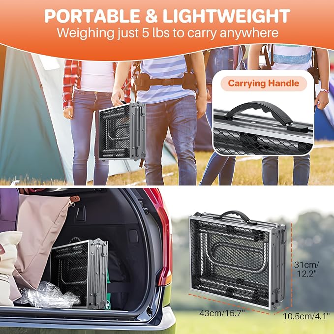 FUNYKICH 3ft Folding Grill Table for Outside 34.2''x15.7'', 3 Height Adjustable Portable Camping Table, Lightweight Metal Aluminum Outdoor Table with Carry Handle for Camping, Picnic, BBQ, Silver