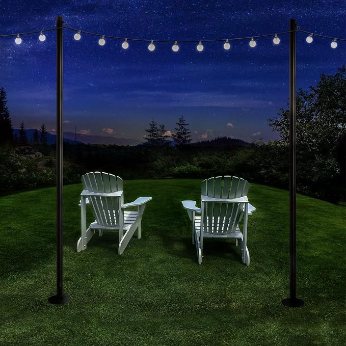 EXCELLO GLOBAL PRODUCTS Premium String Light Poles - 4 Pack - Extends to 10 Feet – Yard Mount (Grass/Dirt) | Yard Mount, Grass/Dirt
