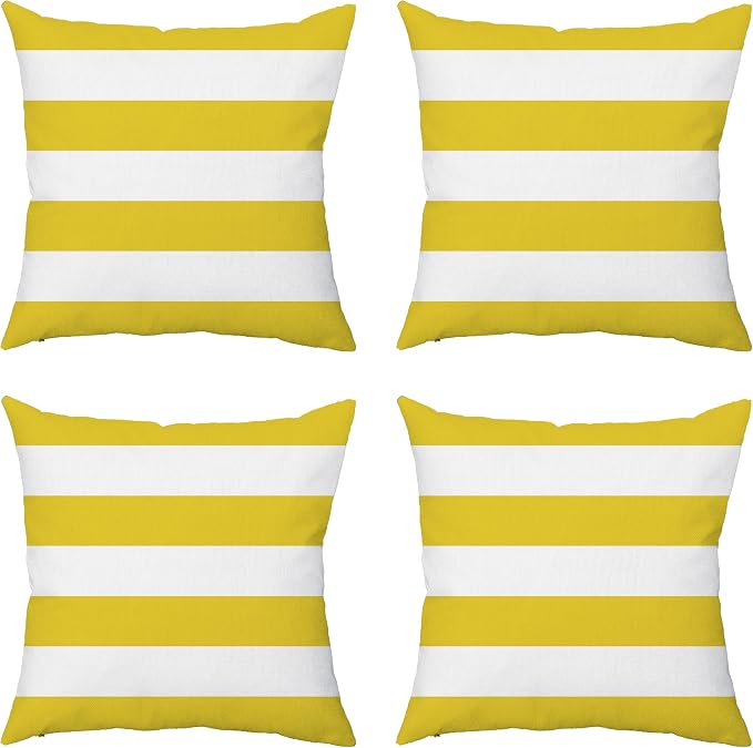 TAOSON Yellow White Striped Outdoor Throw Pillow Covers 18x18 Inch,Set of 4 | White Striped Waterproof Decorative Cushion Cases for Patio, Garden, Balcony & Couch