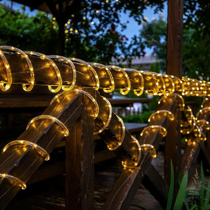 Solar Rope Lights, 2 Packs Total 132ft 400LED Solar String Lights, 8 Modes Waterproof Solar Outdoor Light, Flexible Clear Trampoline Light for Garden Backyard Patio Deck Pool Tree Decor - Warm White