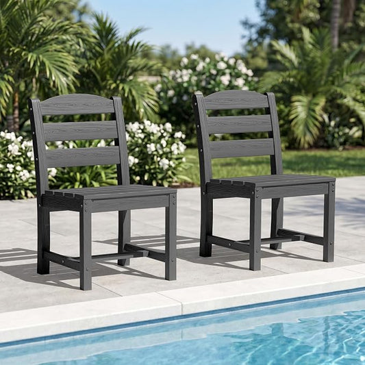 KINGYES Outdoor Armless Dining Chairs Set of 2,All-Weather HDPE Patio Chairs for Backyard,Pooside,Grey