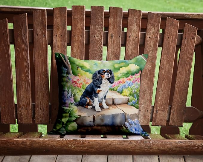 Caroline's Treasures Cavalier Spaniel Spring Path Throw Pillow Machine Washable, Indoor Outdoor Decorative Pillow for Couch, Bed or Patio, 14Hx14W